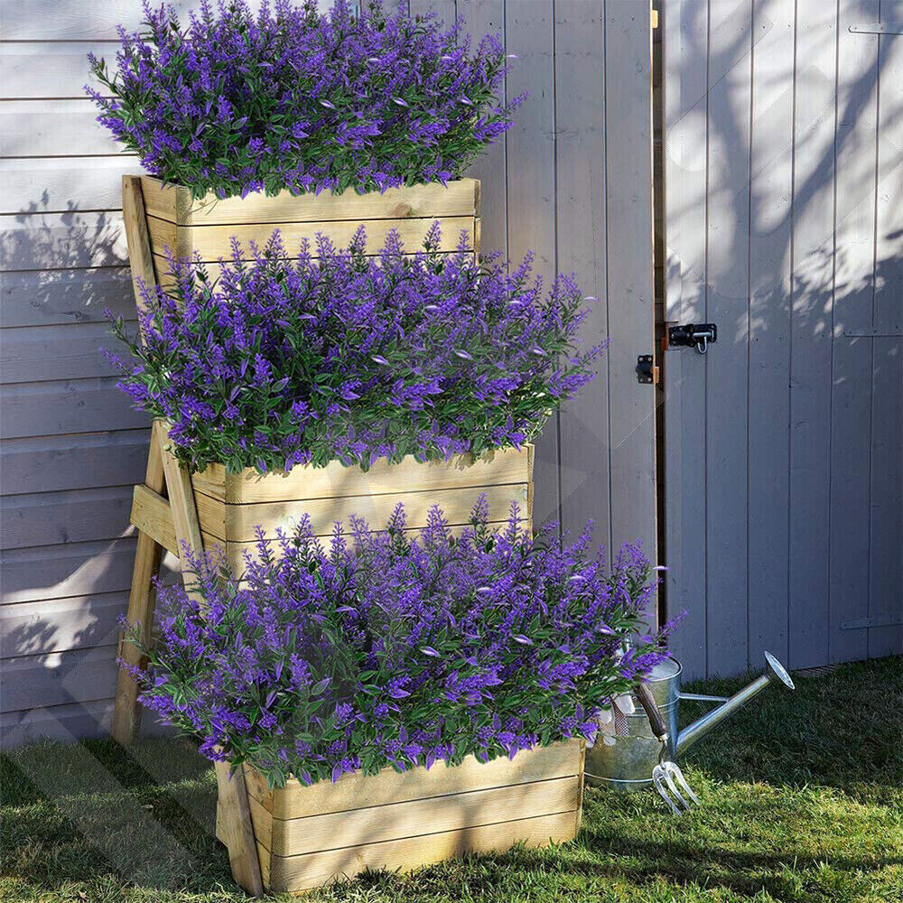 8 Bundles Artificial Flowers UV Resistant Fake Plants Outdoor Home Garden Decor