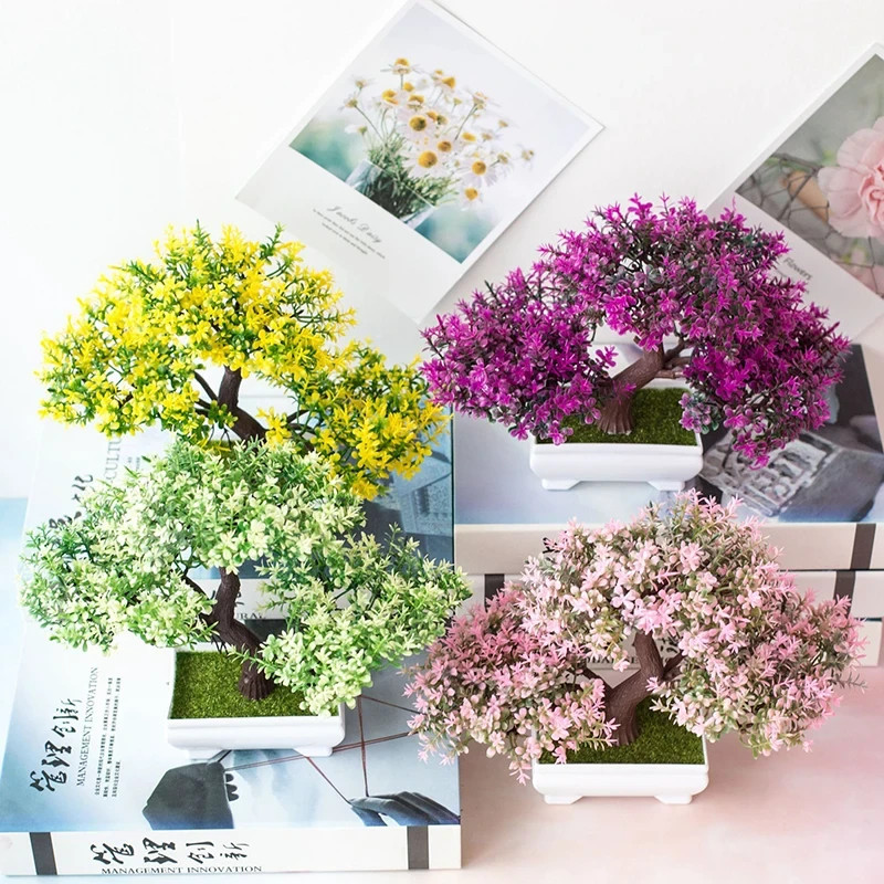 Artificial Bonsai Tree Fake Plants Flowers Potted Home Room Table Decor