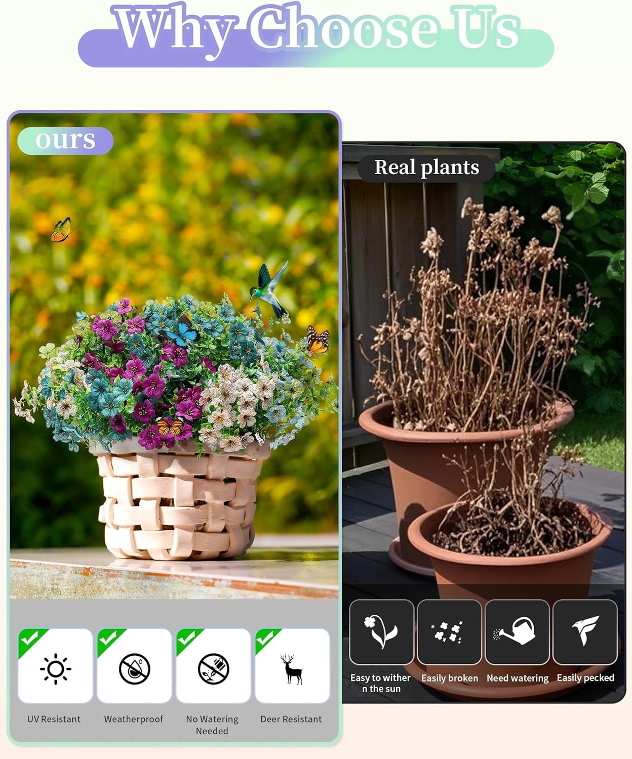 16 Bundles of UV-Resistant Faux Eucalyptus & Daisy Flowers for Outdoor Elegance