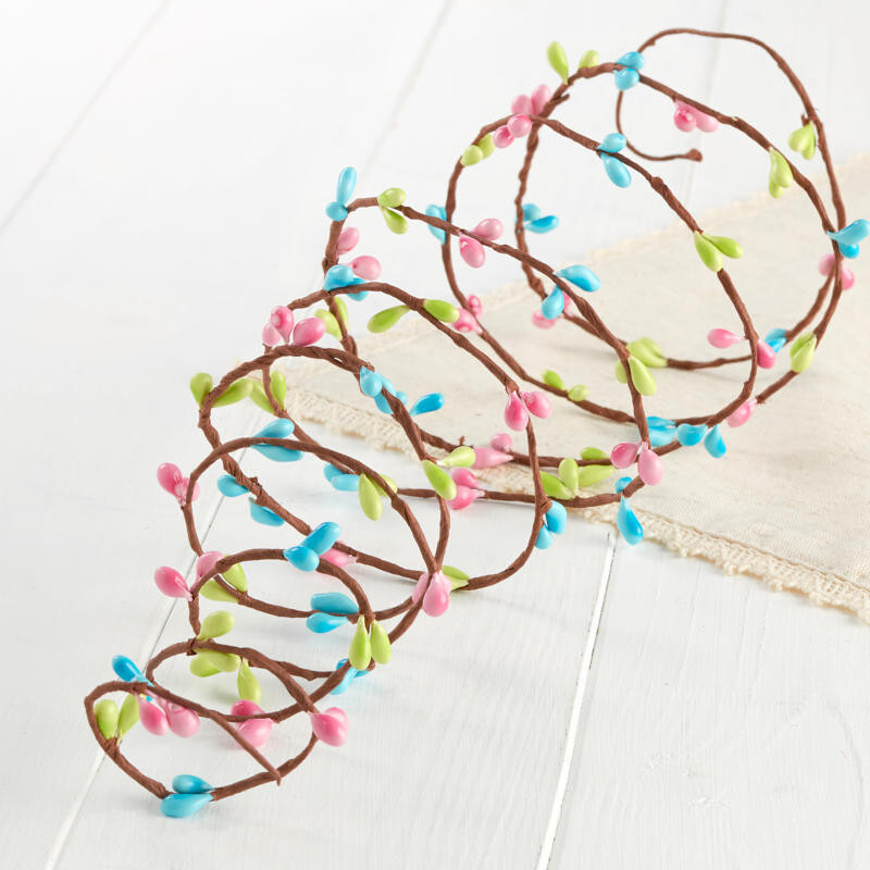 72 Feet of Springtime Single Vine Pink, Green and Aqua Pip Berry Garland