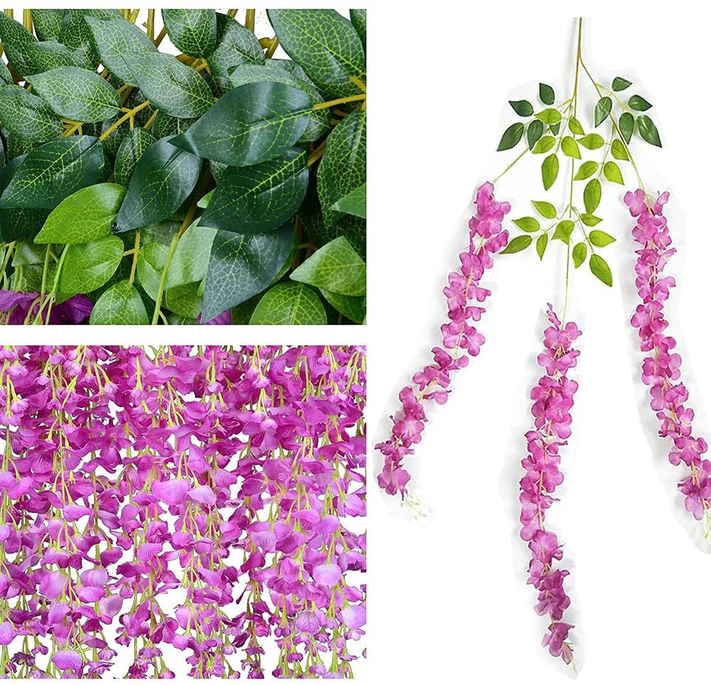 12/24PCS Artificial Wisteria Hanging Flower Vines Garland Strings Wedding Decor