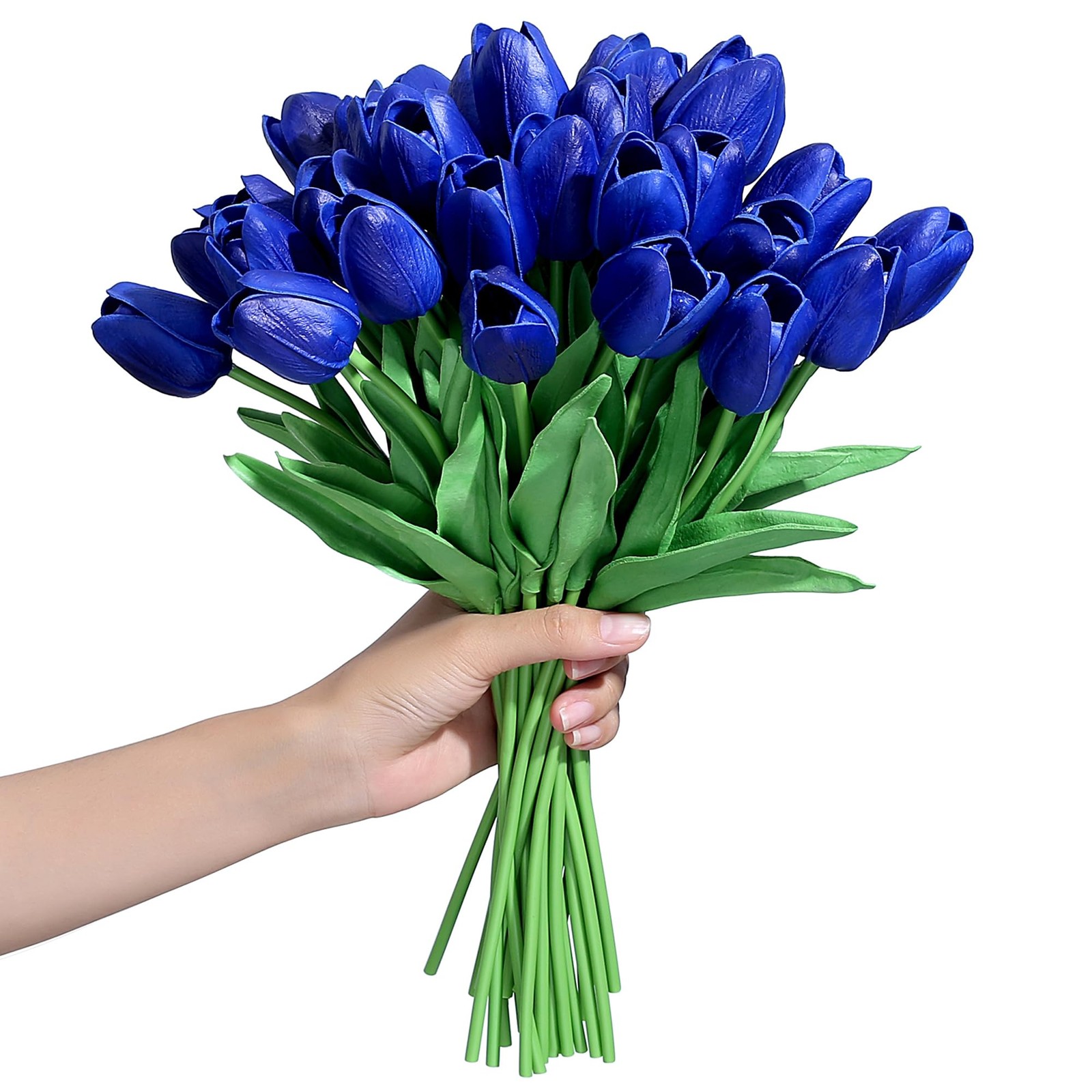 15 PCS Fake Tulip Artificial Flower Real Touch 14 Inch PU Deep Blue Decor