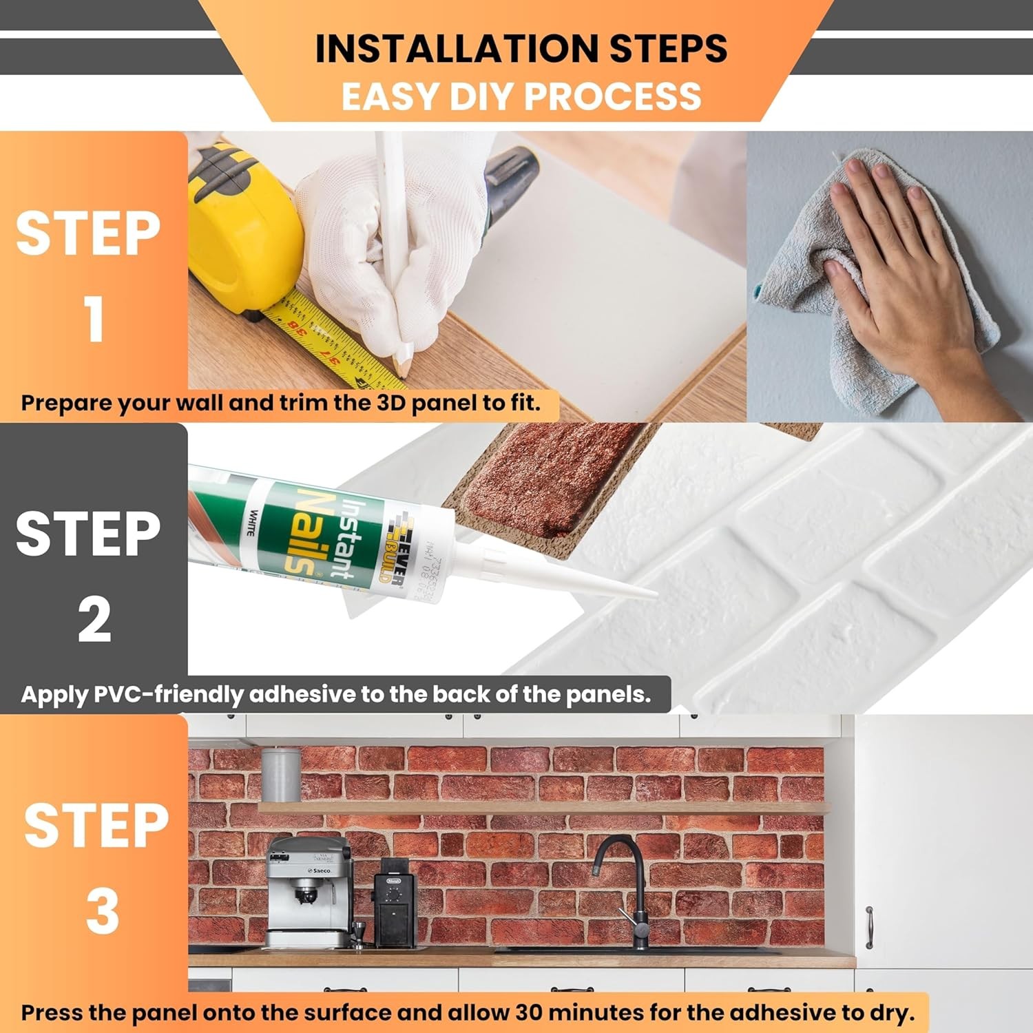 3D Faux Brick Wall Panels 37.8’’X18.9’’ – 10 Sheets, Covers 4.6 Sqm / 49.6