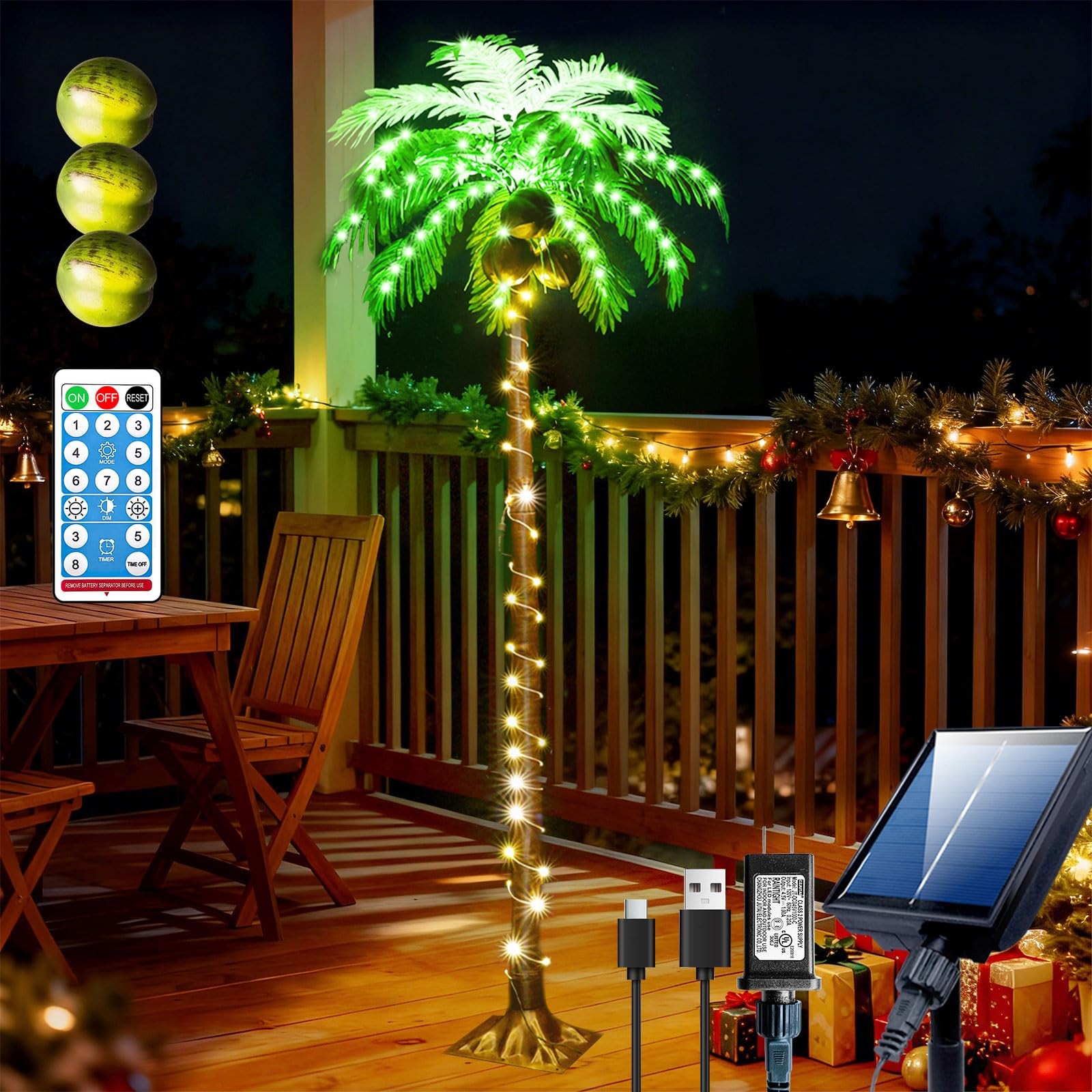 HEYCOLOR 5FT LED Lighted Palm Tree with Coconuts Outdoor Artificial Palm Tree Pr