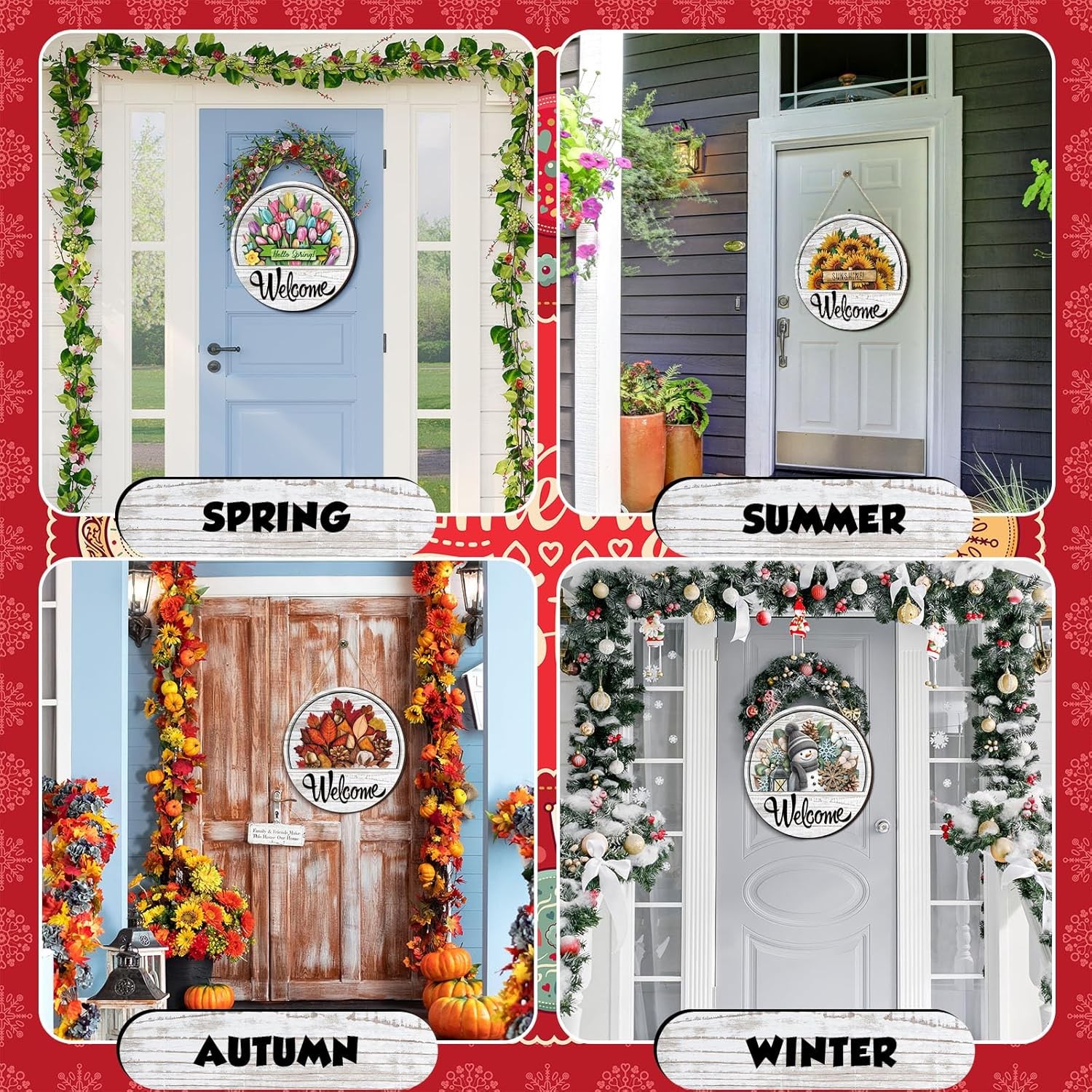 17 pcs 12 inch wooden welcome sign rustic magnetic seasonal decor for door