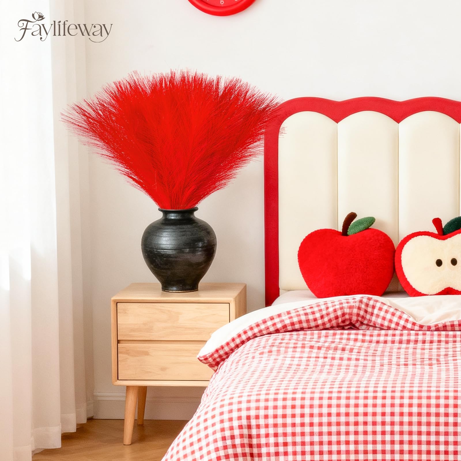 50 PCS Red Pampas Grass, 17in Pampas Grass Decor, Artificial Pompas Wall Deco…