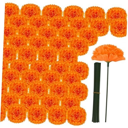 Pcs Marigold Flower Heads Bulk, Silk Marigold Heads Artificial 100 Orange