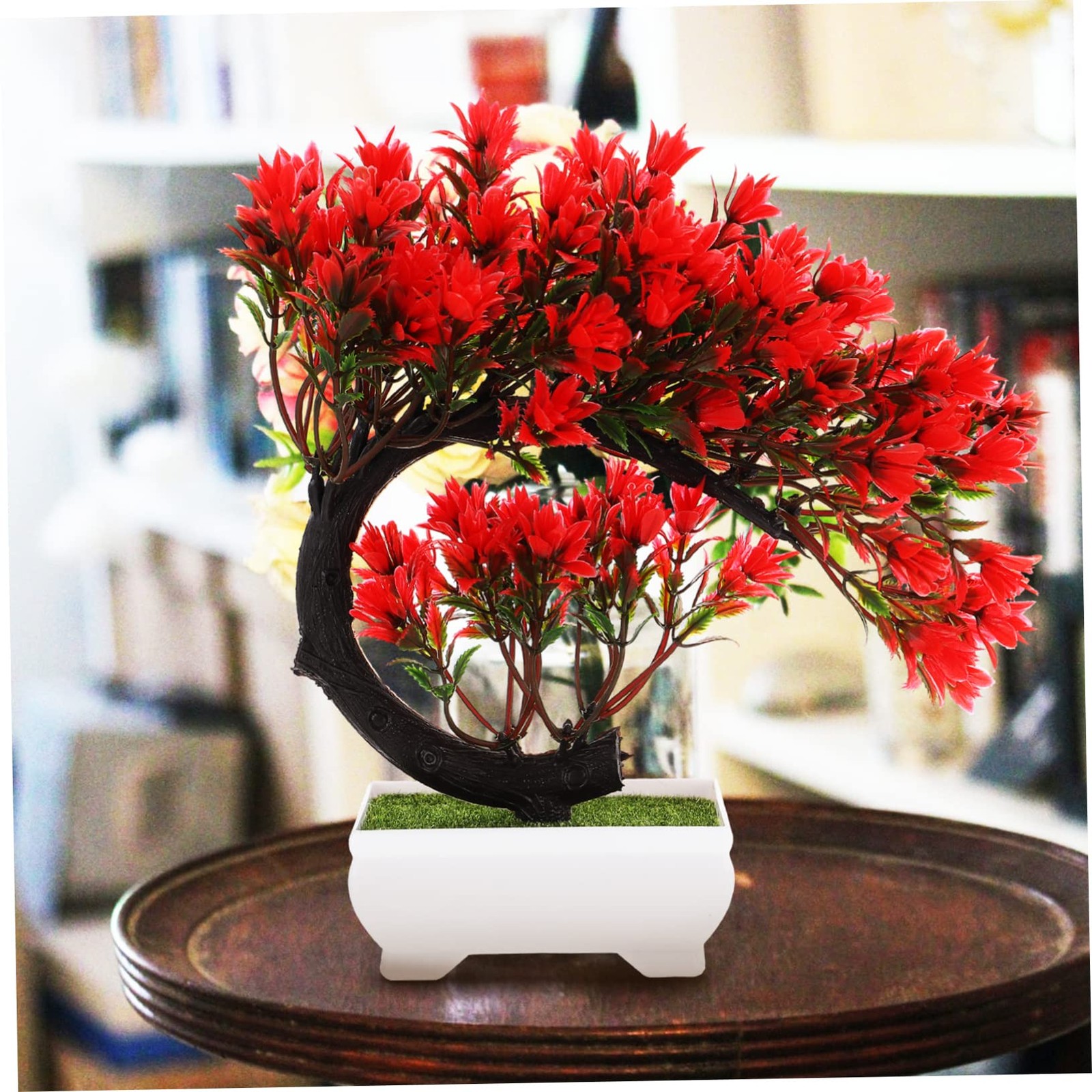 Simulated Faux Artificial Greenery Potted Flower Bonsai Plant 8.27×2.76×9.06Inch