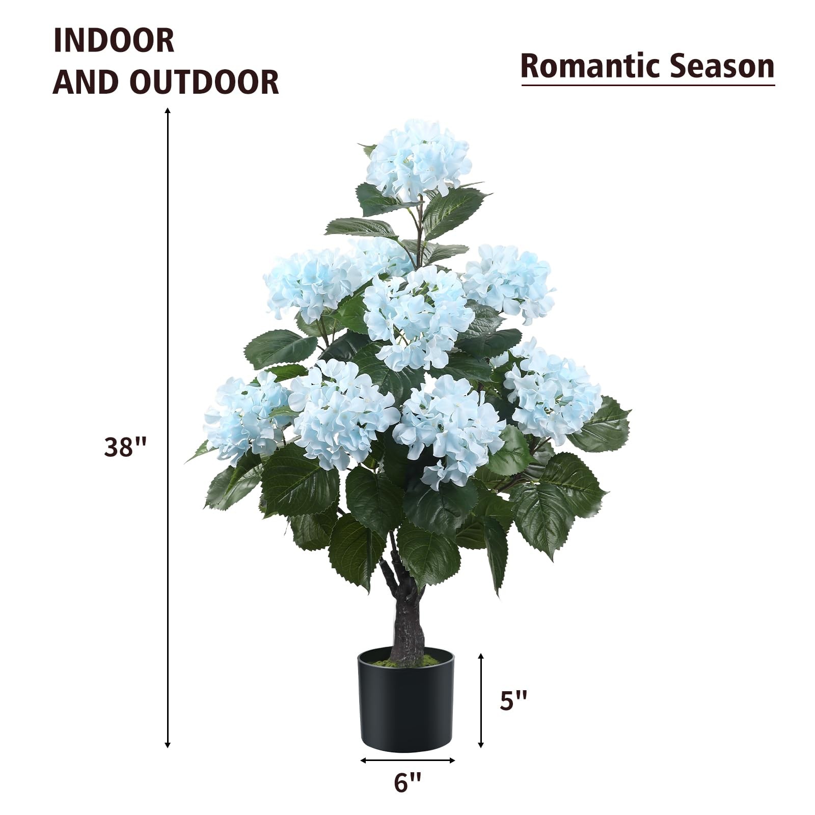 38″ Artificial Hydrangea Tree in Pot, Faux Potted Silk Hydrangea Plant for In…