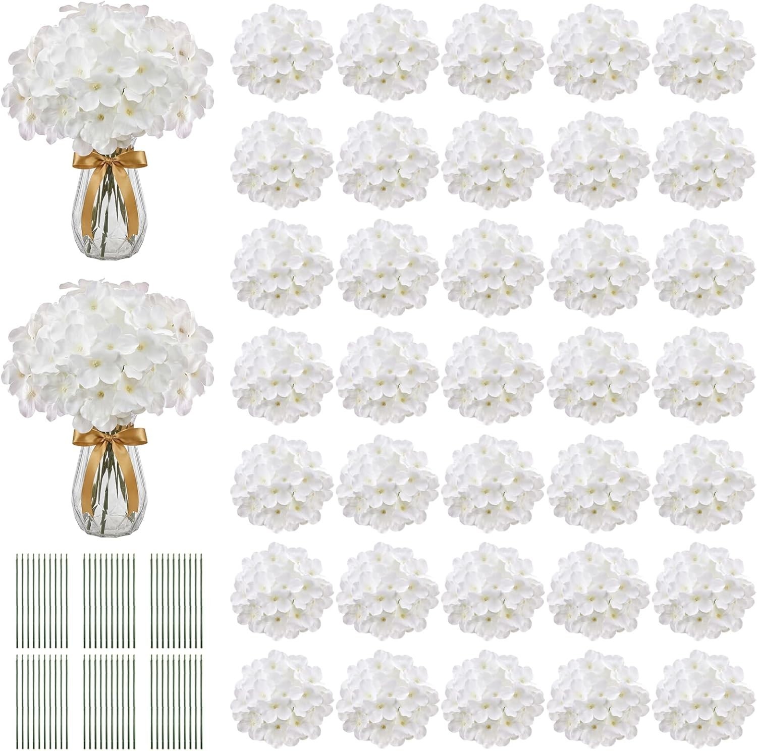 65PCS Hydrangea Artificial Flowers with Stronger Bendable Stems, Silk Faux H…