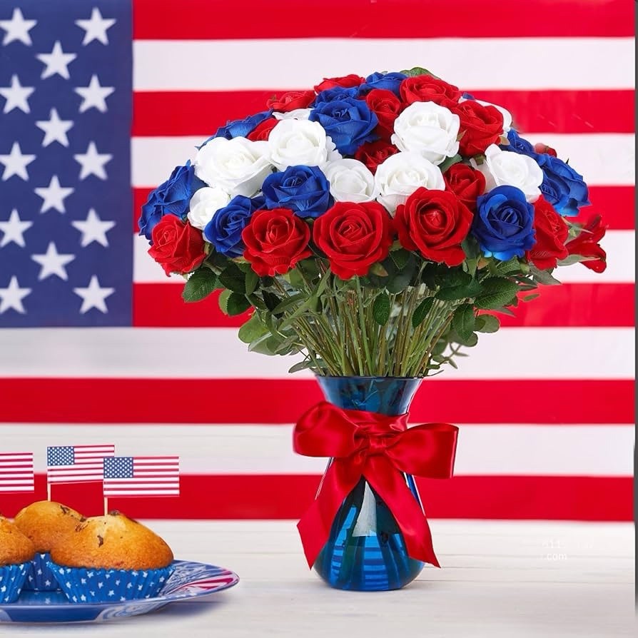 Artificial Roses in Bulk for 4th July Wedding Centerpieces Home Decor 50 Pcs