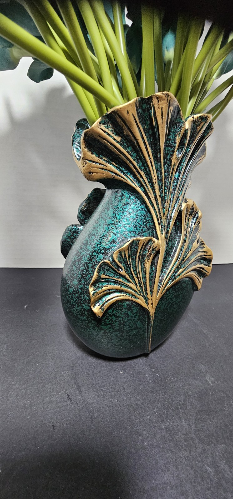 Teal Calla Lily Artificial Flowers Bouquet Wedding Centerpiece Pretty Green Vase