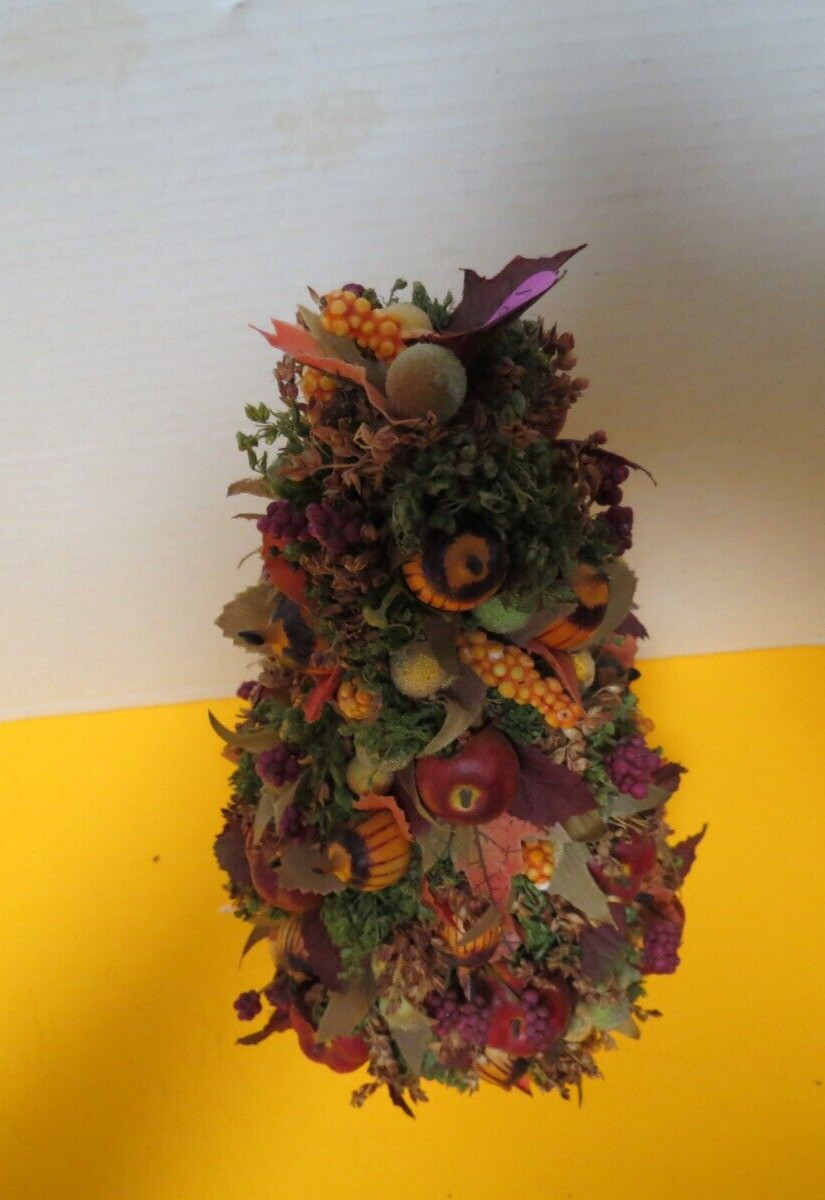 Fruit And Floral Christmas Style Tree Figure 13″T Artificial In Bisque Pot