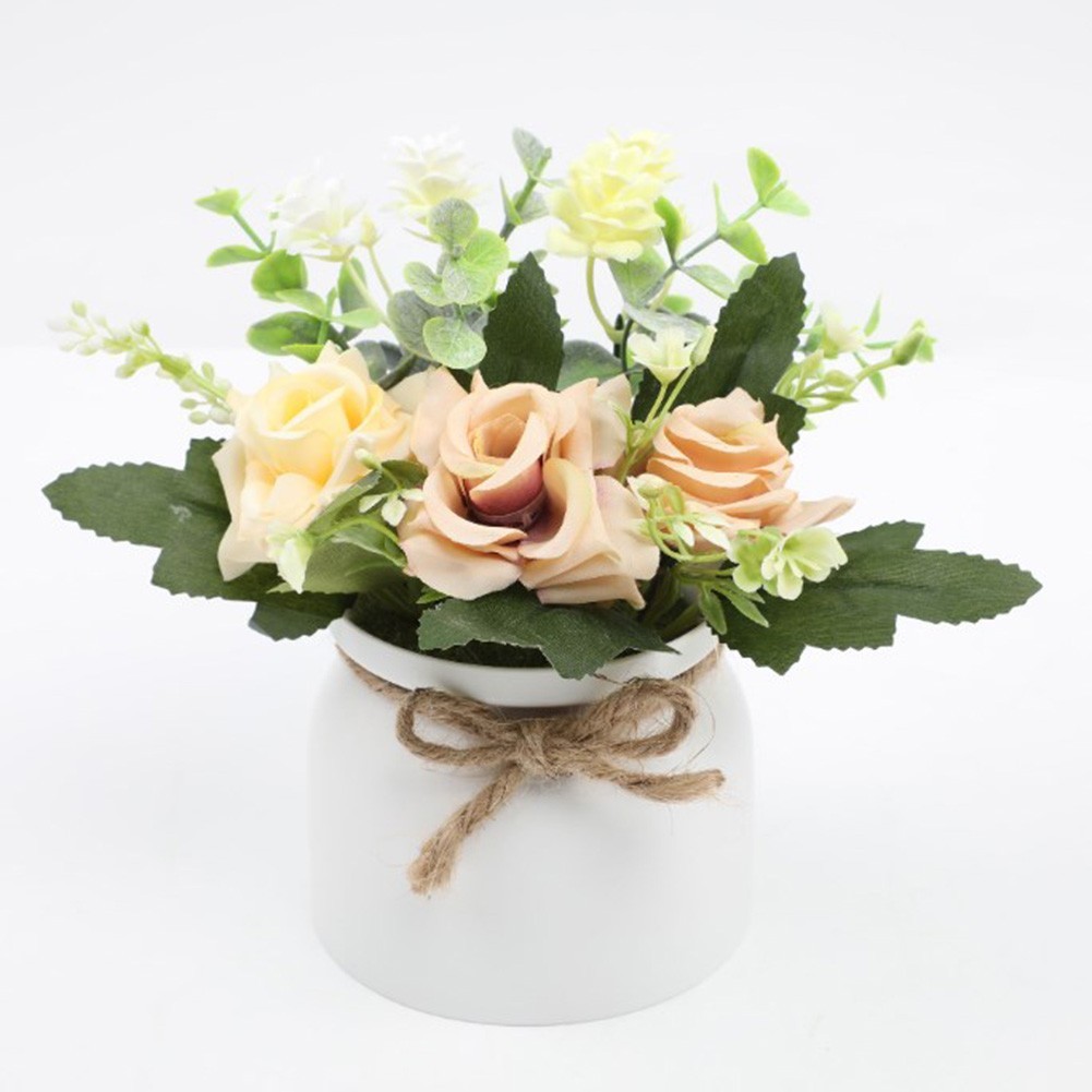 Silk Rose Eucalyptus Camellia Artificial Flowers Potted Plant Nordic Home Office