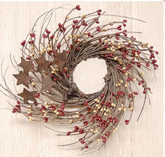 Burgundy Red & Old Gold Pip & Star Twig Wreath 8” – Primitive Farmhouse