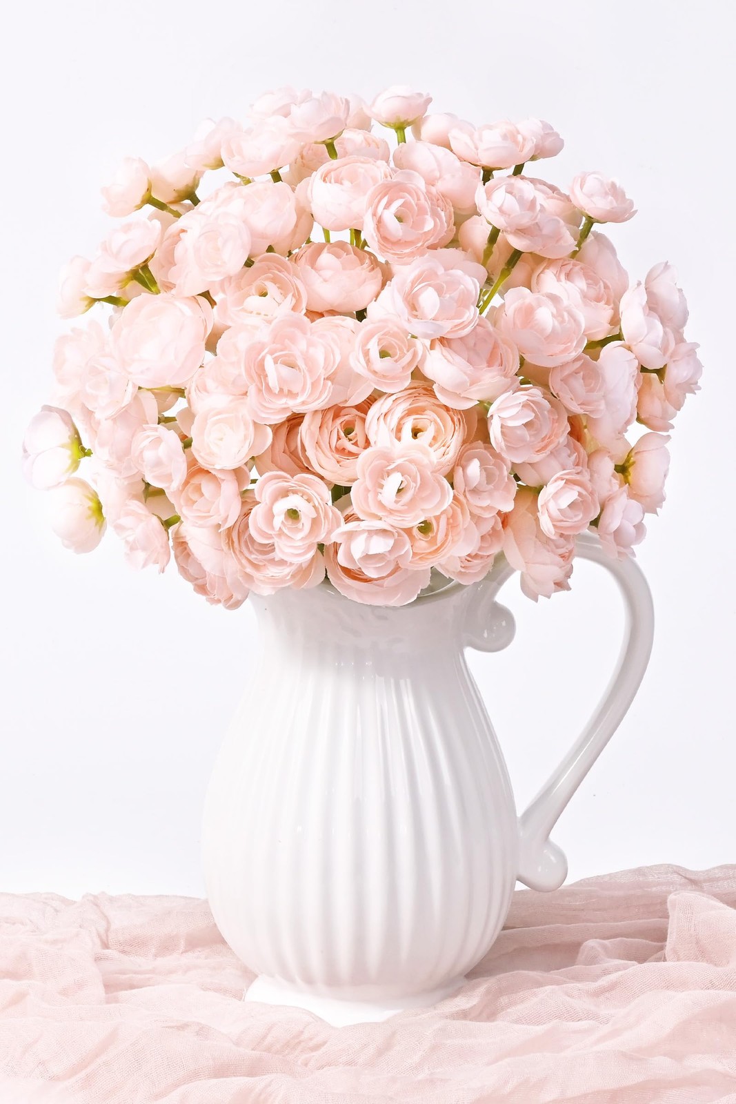 Pink Ranunculus Artificial Flowers Fake Peonies Real Touch Silk Bouquet 18 PCS