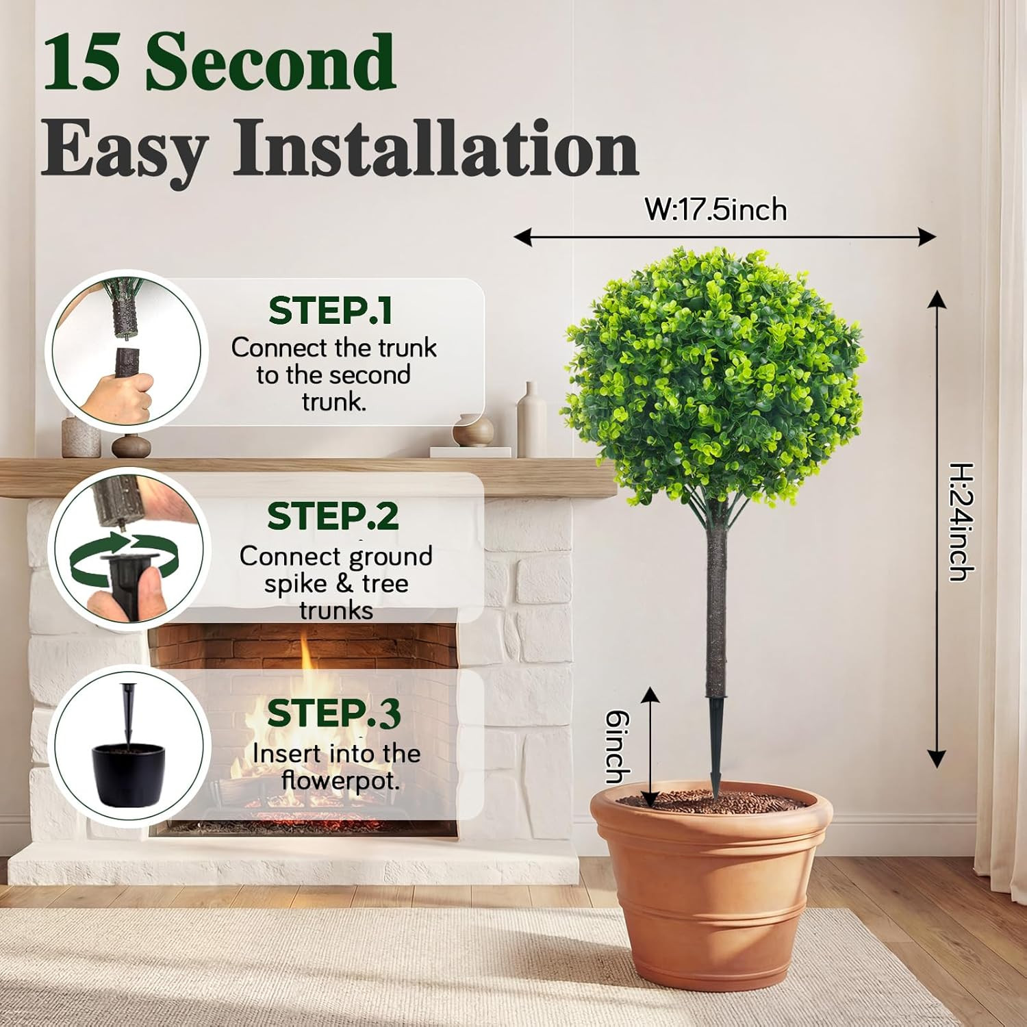 30″ Artificial Boxwood Ball Trees Set of 2 – Lifelike Outdoor Decor
