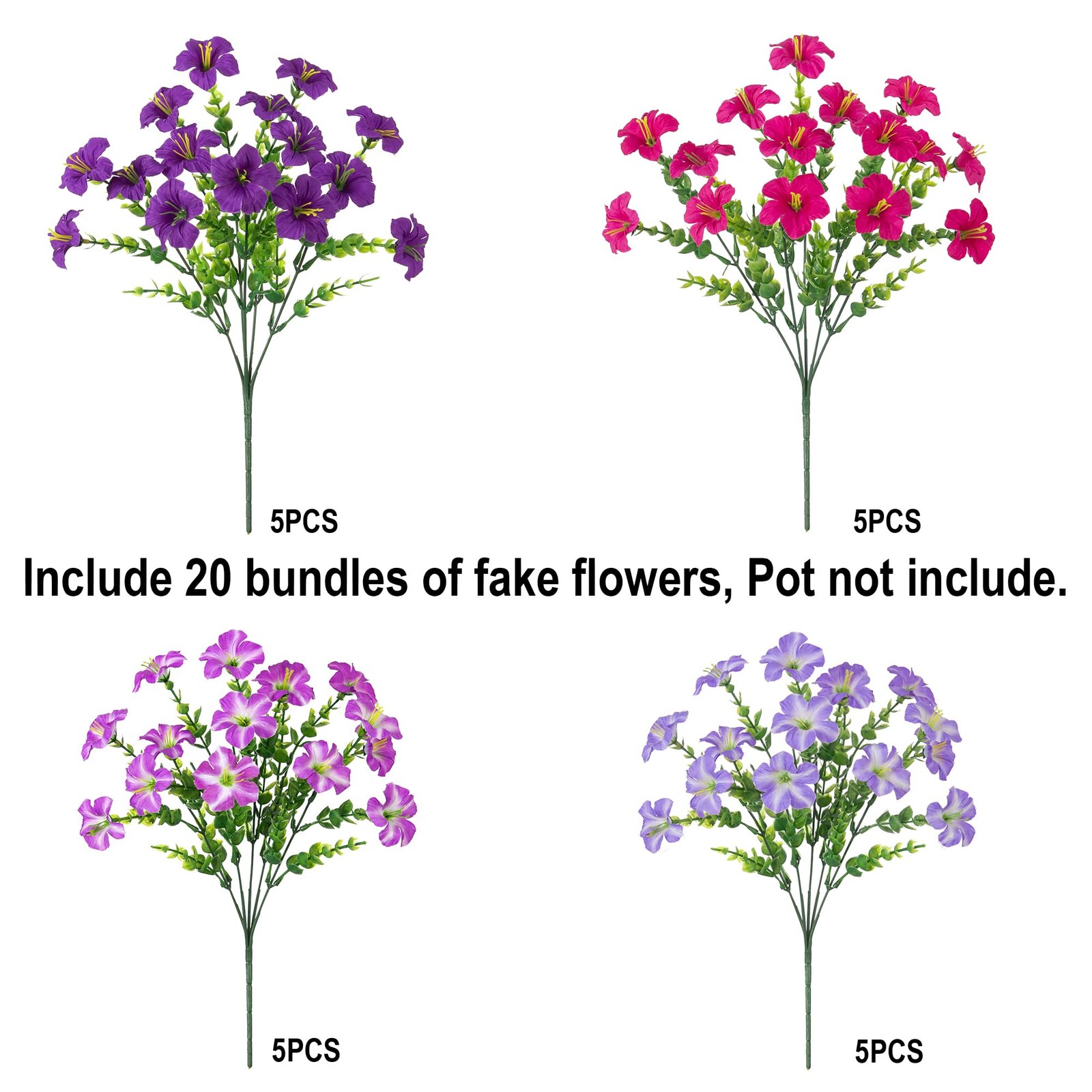 Artificial Flowers for Outdoors Plants Outside Decoration, 20 Bundles Silk Pe…