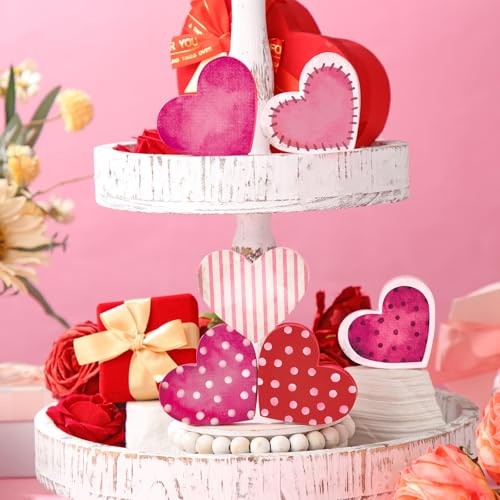 Pcs Valentine’s Day Wooden Heart Signs Tiered Tray Decor Wood Pink Heart 6 Cute