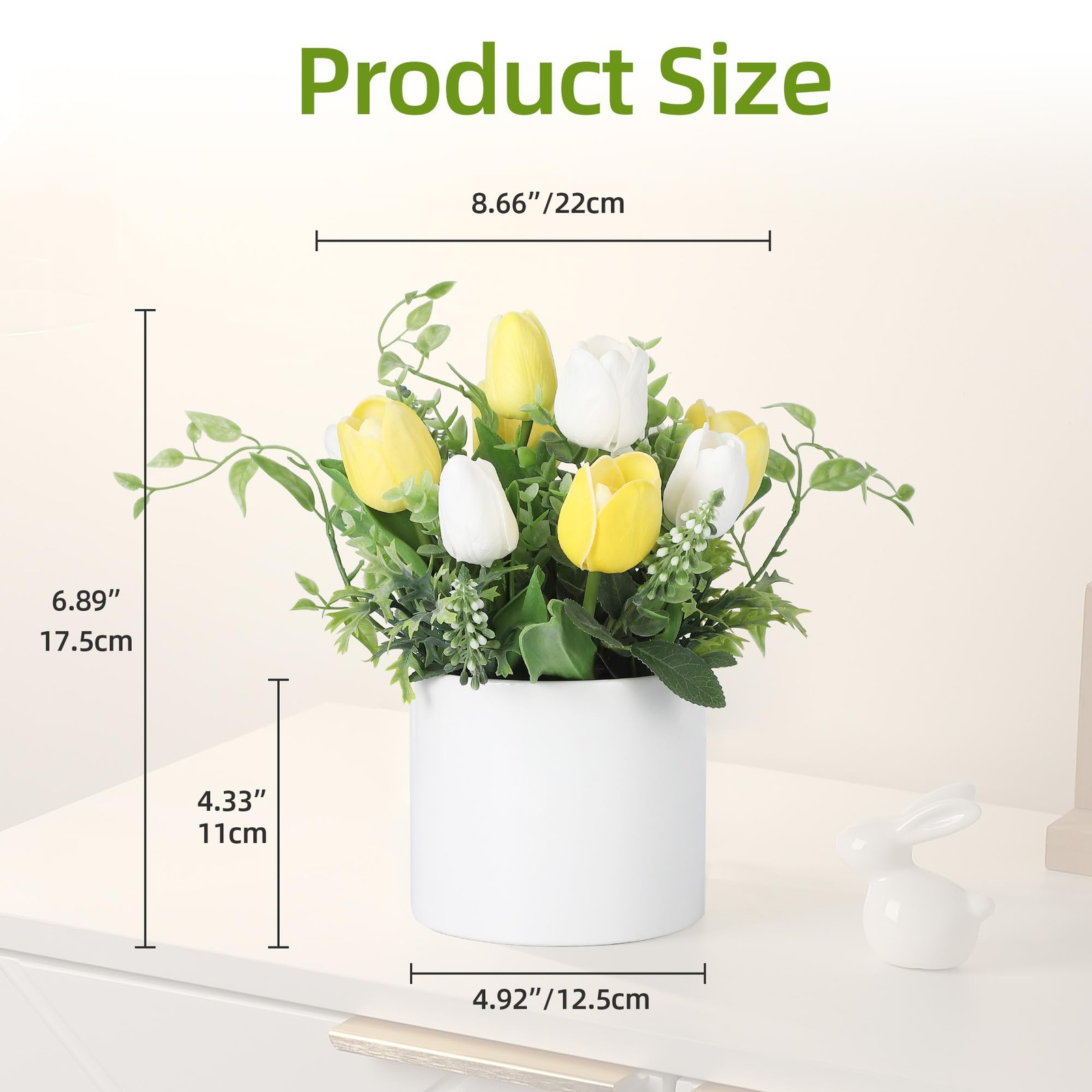 10 Pcs Artificial Tulips in Ceramic Vase, Faux Tulip Flower Arrangement, Pott…