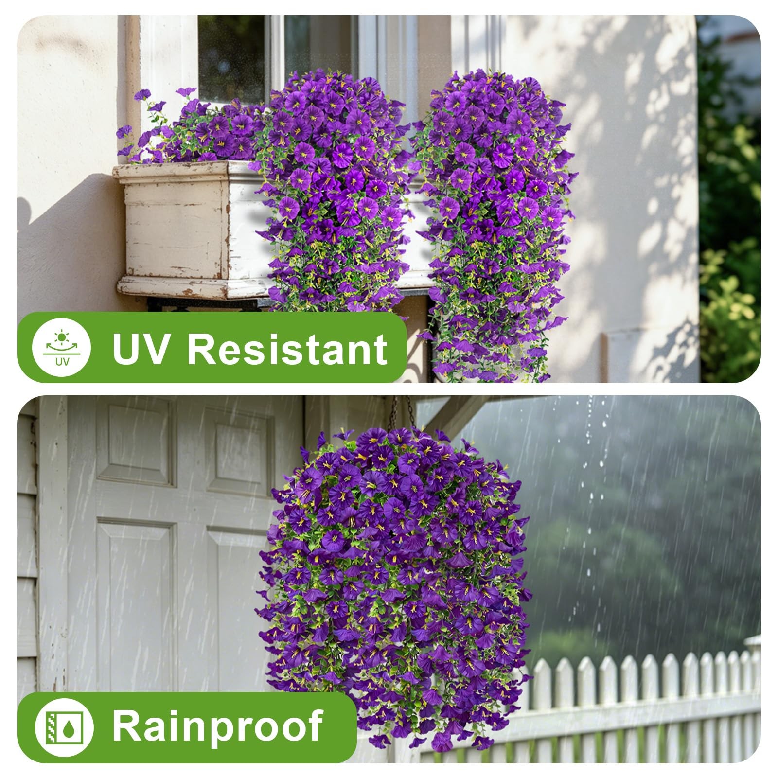 Artificial Hanging Flowers for Outdoor, 4Pcs UV Resistant Faux Morning Glory …