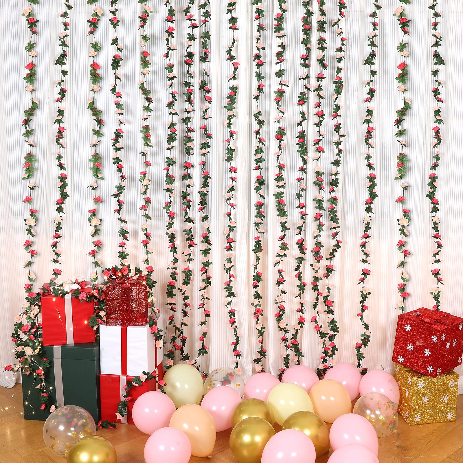 5 Pcs 41Ft Flower Garland Artificial Rose Vines with 5 Pcs 34.5Ft Fake Ivy Vi…