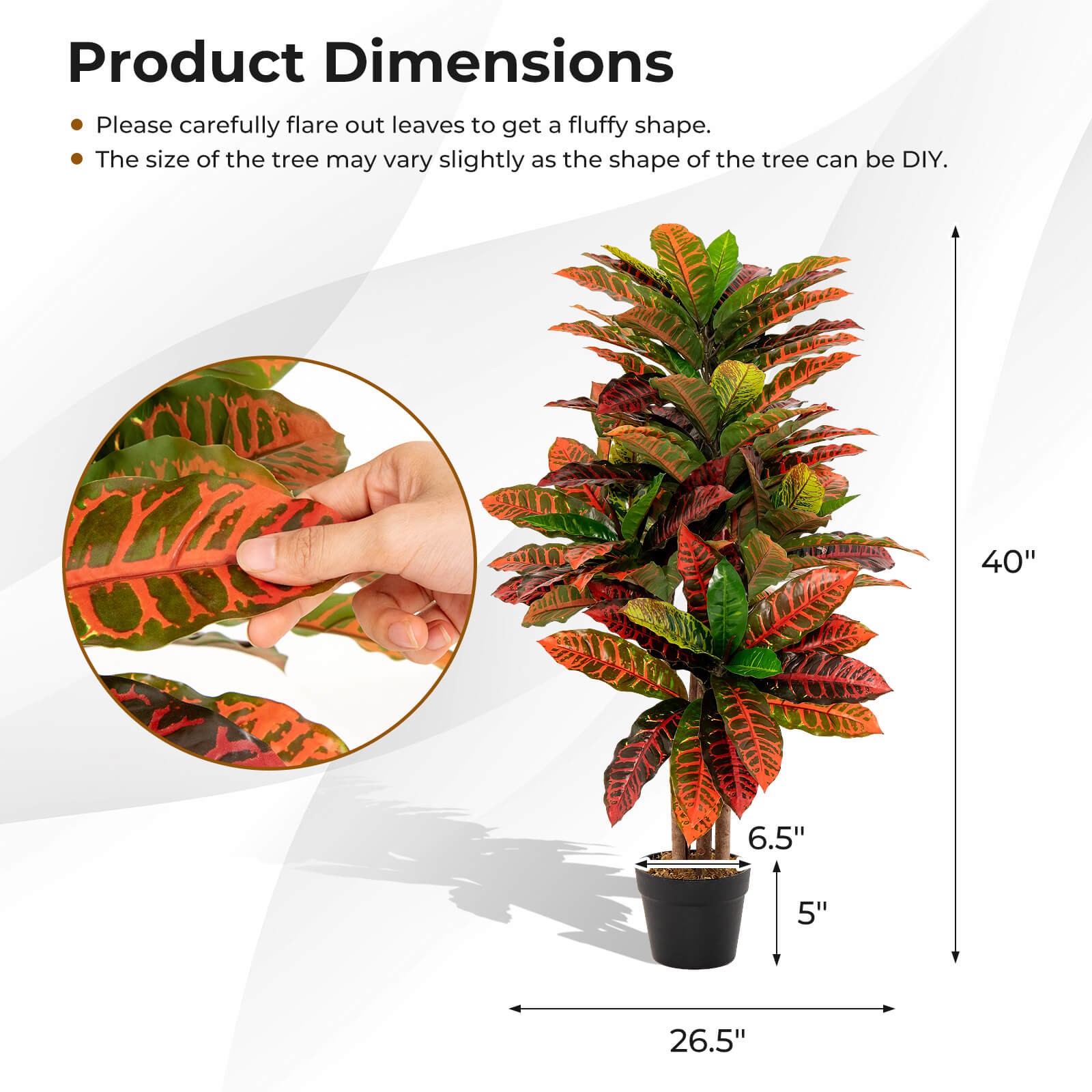 40″ Artificial Croton Plant Faux Leaf Fig Tree Rubber & Plastic Fabric Leaves