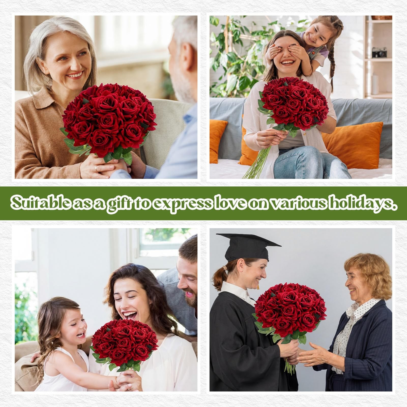 20 PCS Red Roses Artificial Velvet Flowers Fake Silk Rose Faux Floral Bouquet