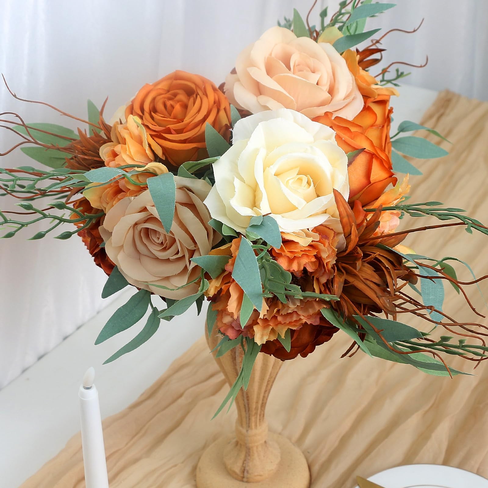 4 PCS 7 Inch Burnt Orange Artificial Flowers Bridesmaid Bouquet Wedding Decor