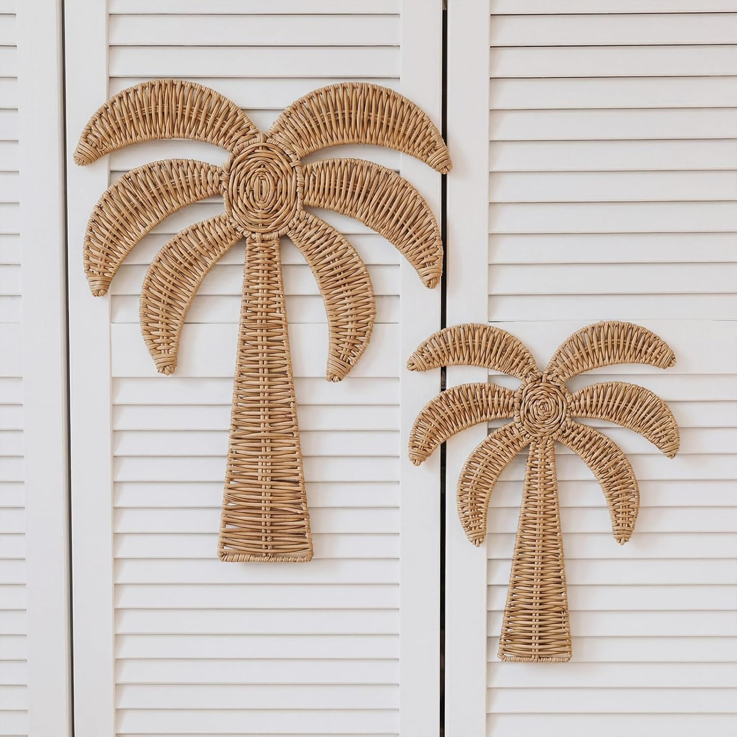 Coastal Rattan Palm Tree Wall Decor – 2 Pcs for Boho Beach Vibes