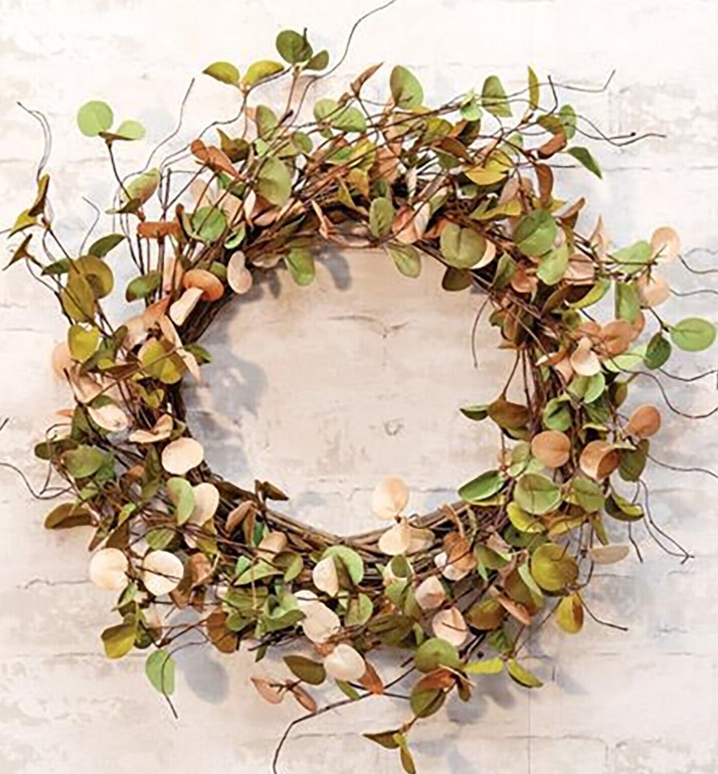 20″ Eucalyptus WREATH~Shabby Chic Artificial Greenery Candle Ring Door Wall