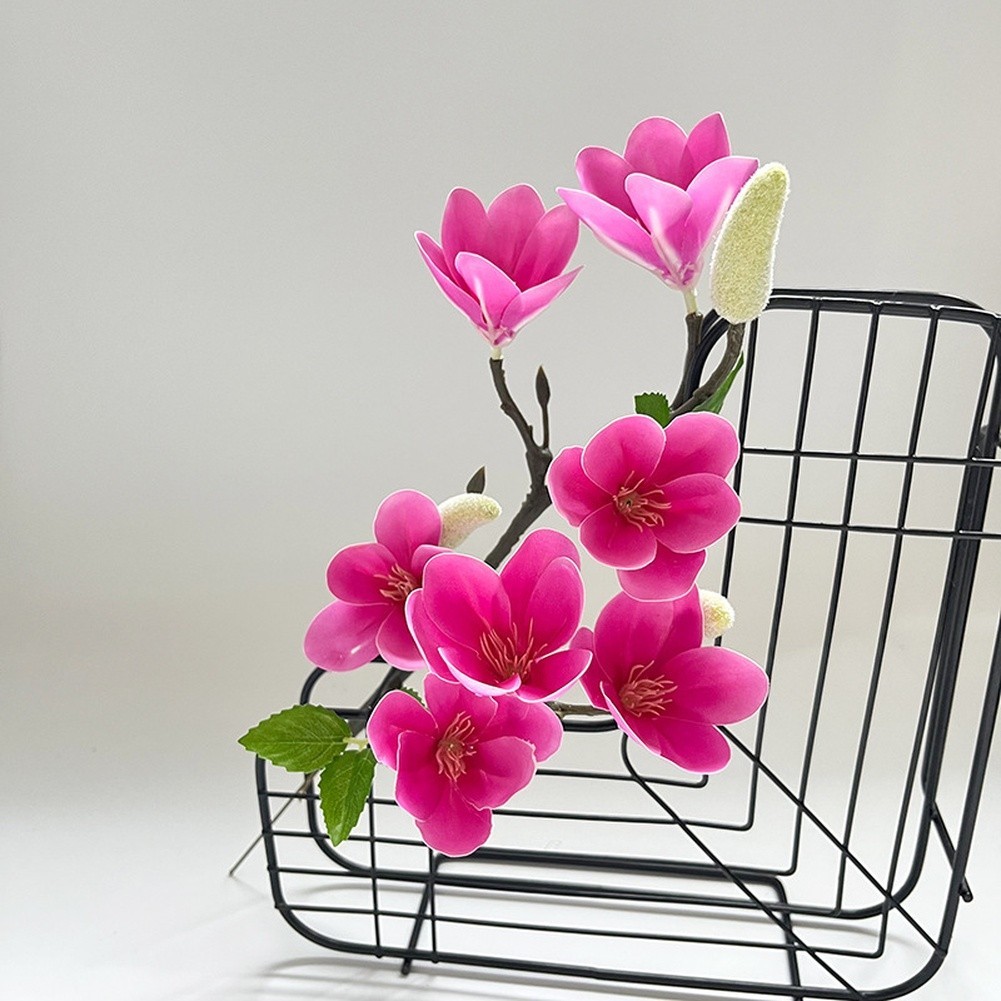 7-Bloom Magnolia Artificial Flower Stem Plastic for Table Shelf Display