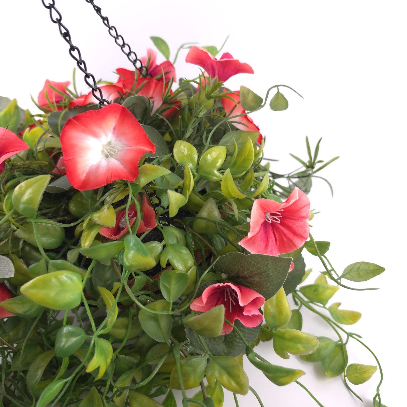 Garden Reflections 14″ Faux Morning Glory Hanging Basket Red