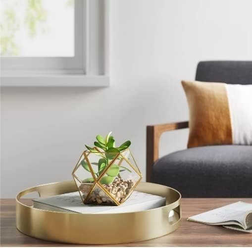 (2 PACK) 5″ x 4″ Artificial Succulent Plant with Brass Terrarium – Opalhouse