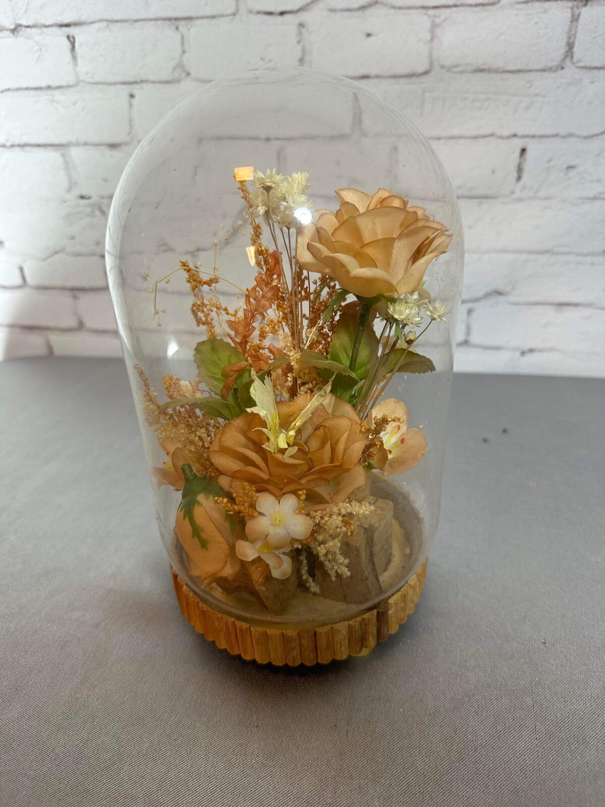 Vintage Floral Cloche Dome 5″ Freeze Dried VHD