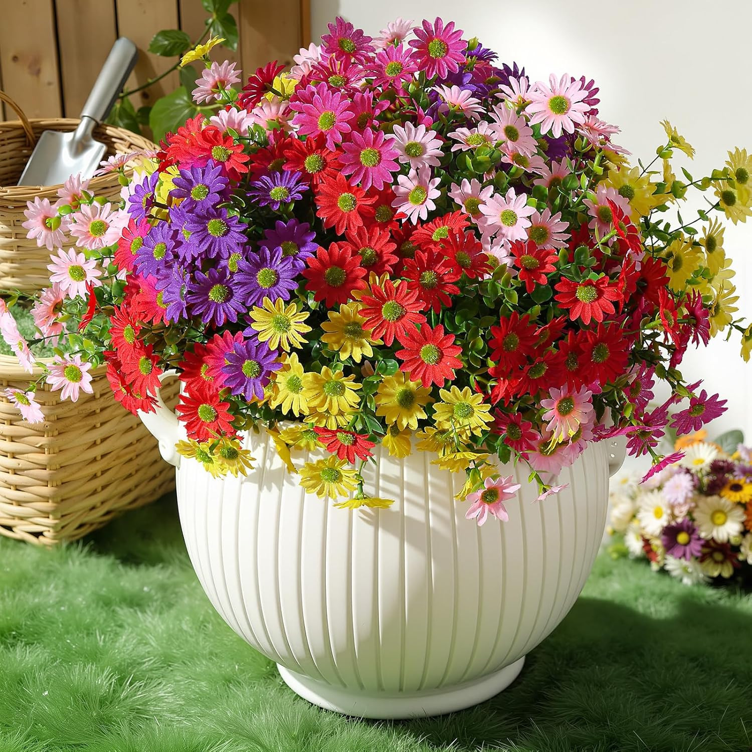Alupssuc 40 Bundles Artificial Daisies Flowers Fake Silk Plant for Indoor Outdoo