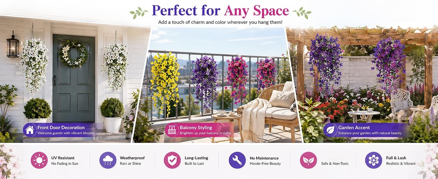 Artificial Flowers for Outdoors Fake Morning Glory Hanging Flower Decoration, 2