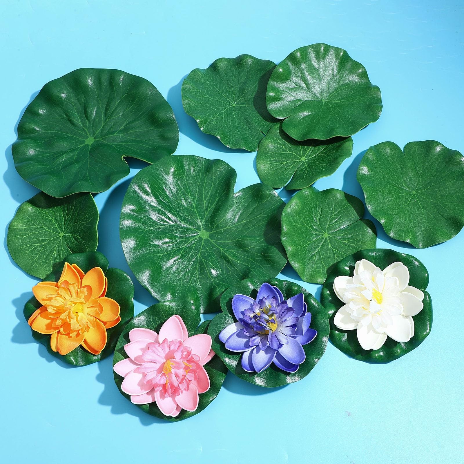 16 Pieces Artificial Floating Foam Lotus Flowers with Lotus Leaves Pond Plant…