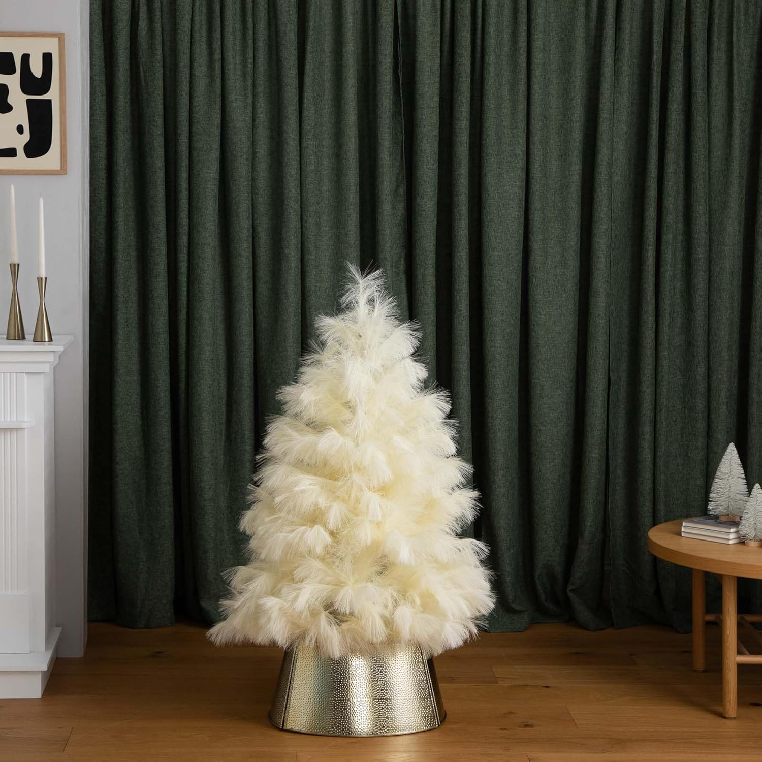 4Ft Off-White Pampas Grass Christmas Tree – Elegant Holiday Decor
