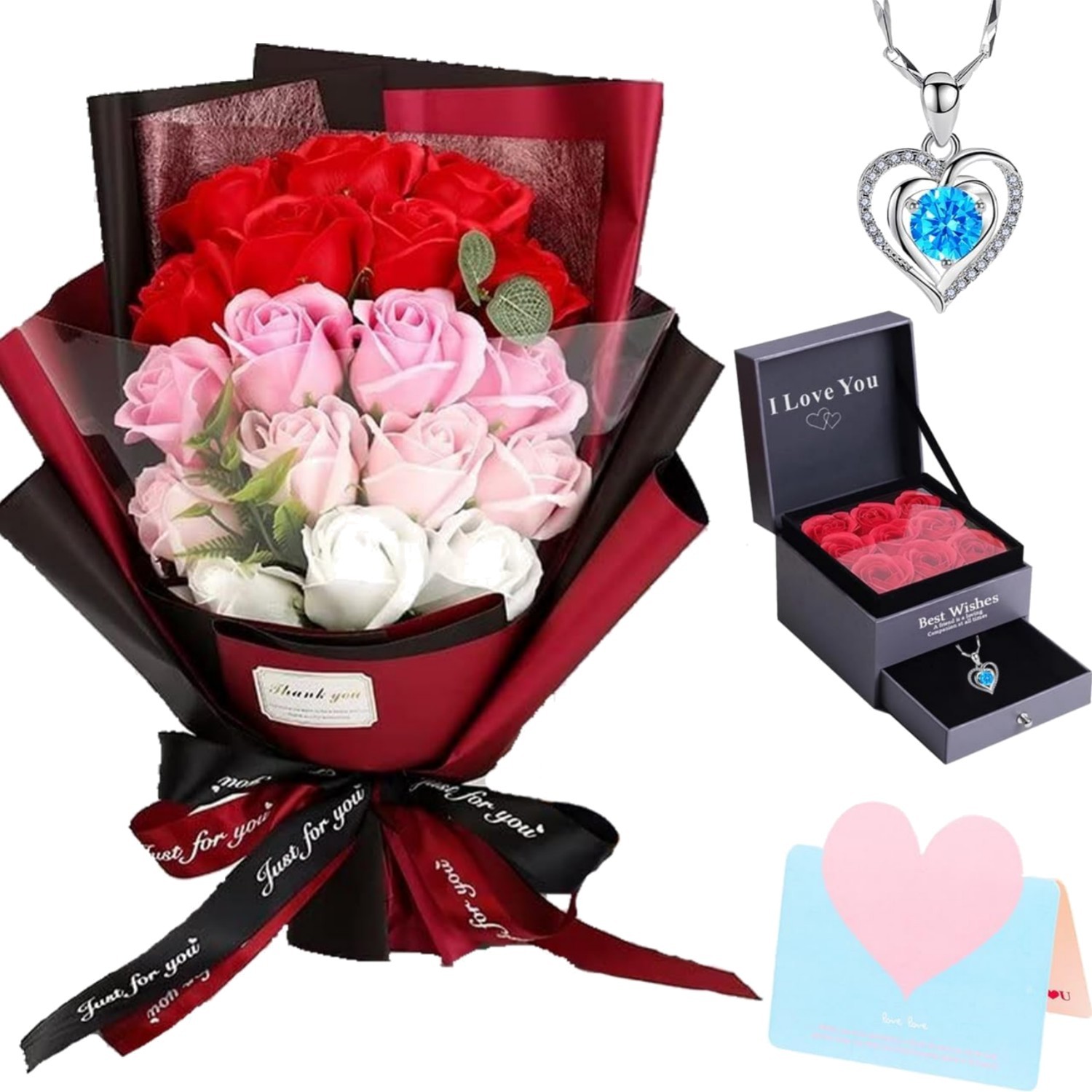 Roses Bouquet Artificial Flower – Preserved Red Rose Flowers with Love Necklace