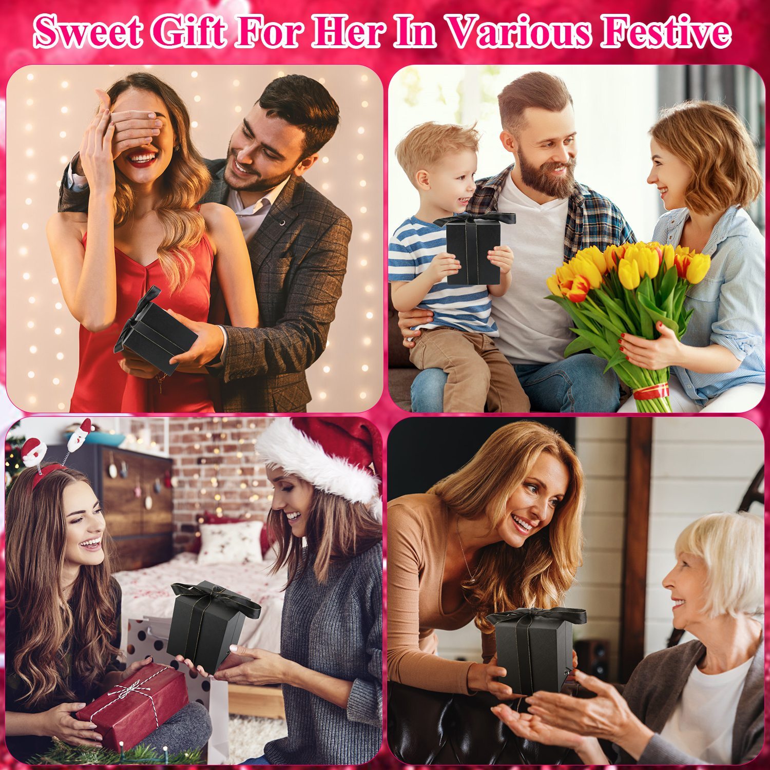 Preserved Eternal Real Rose Flower Gift Box with Heart-Shaped Necklace for Mom