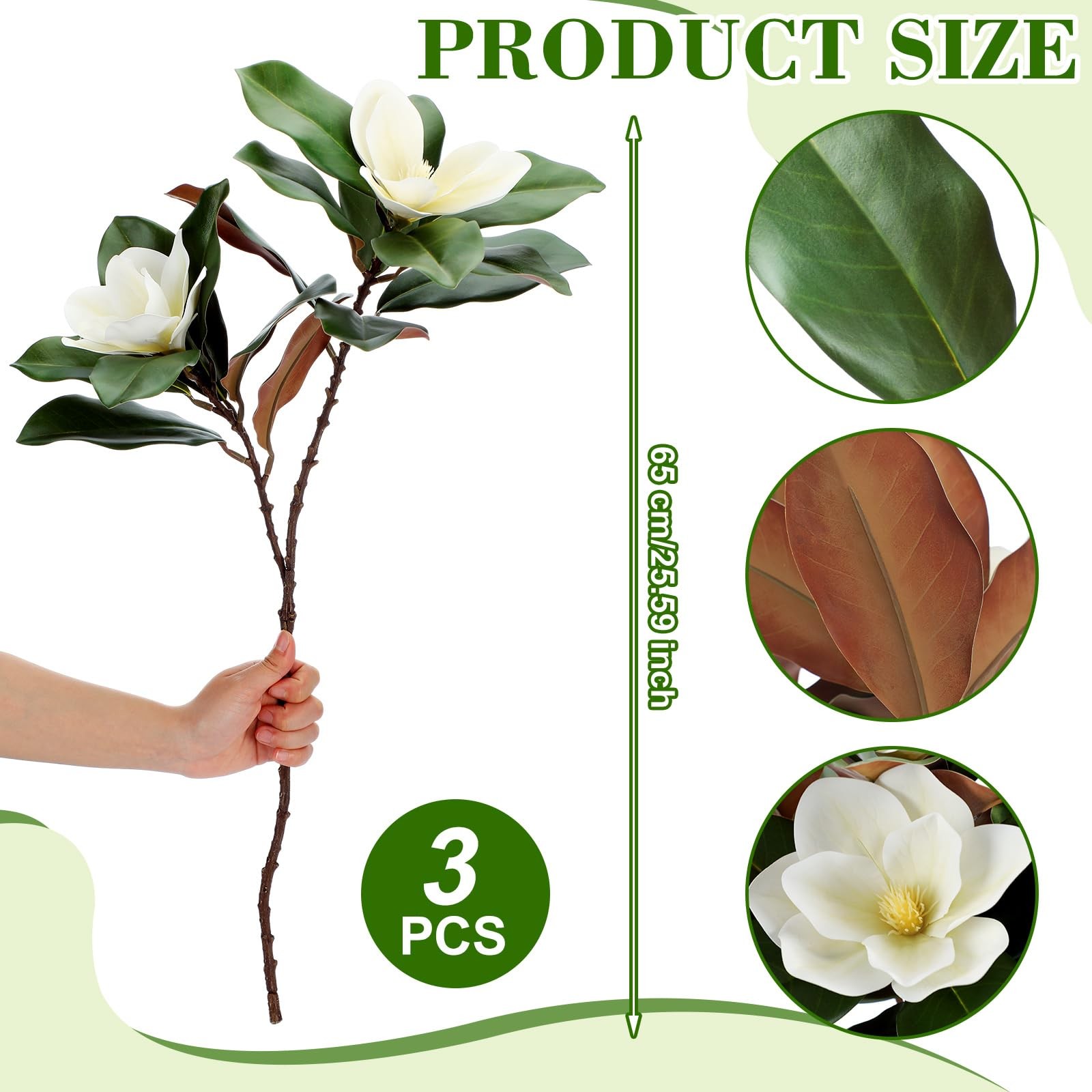 3 Pcs Artificial Magnolia Branches 25.6 Inches White Magnolia Leaves Stem Flo…