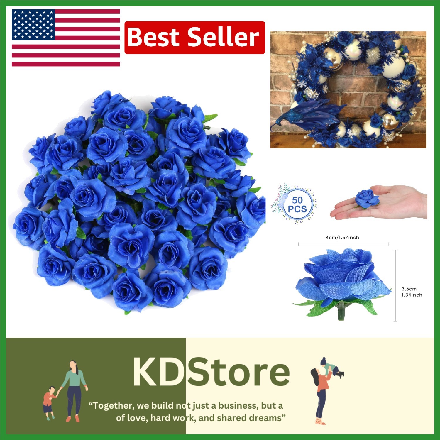 Lifelike 1.6″ Royal Blue Silk Roses – Perfect for Bridal Showers & Home Decor
