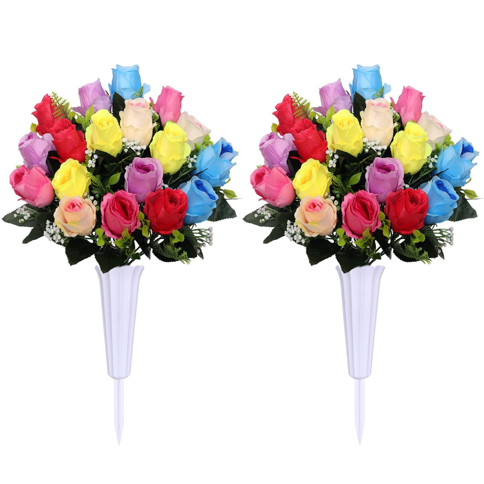 Artificial Cemetery Flowers,Set of 2 Grave Decorations Roses, Tombstone Memor…