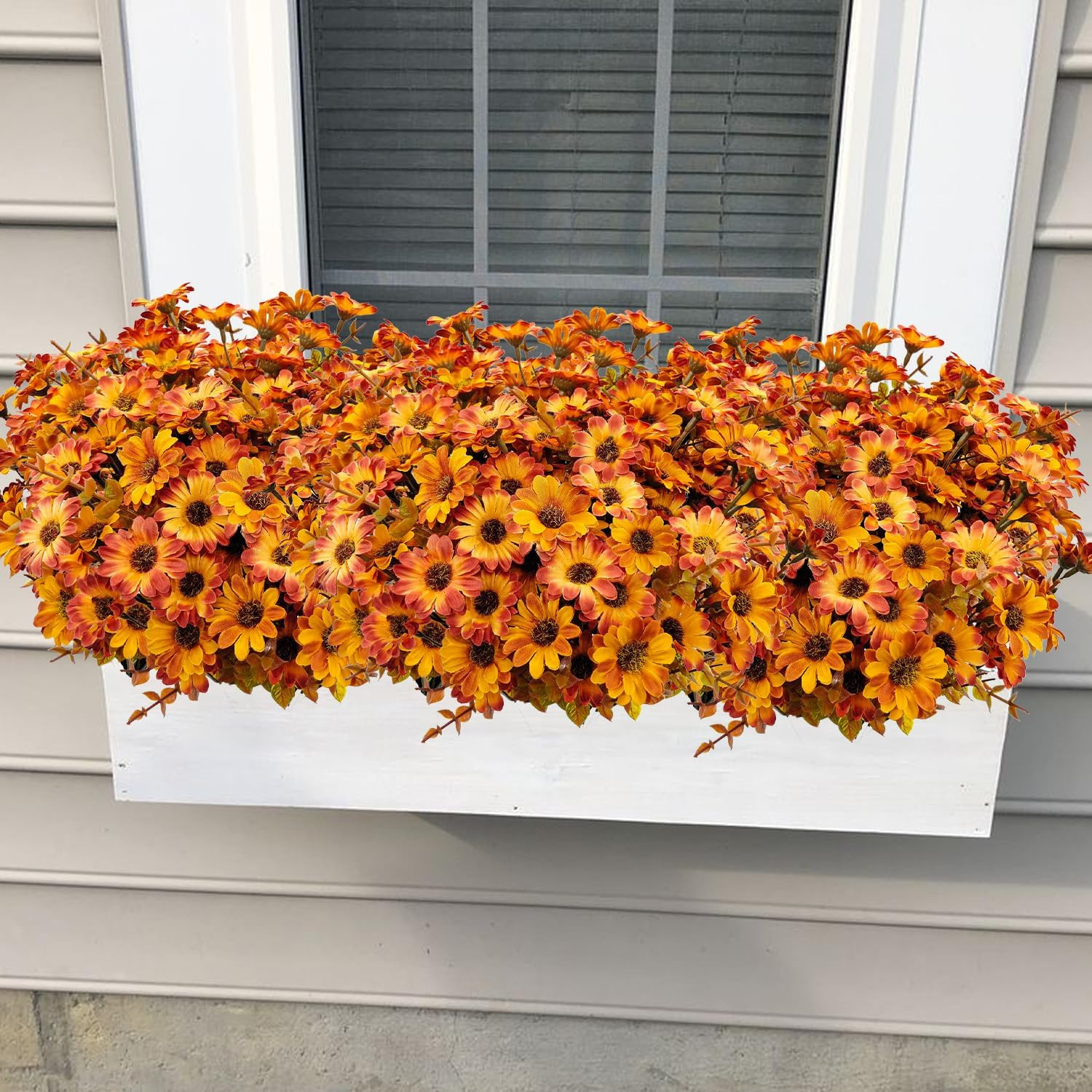 12 Bundles Artificial Mums for Outdoor Faux Silk Daisy Fall Flowers | UV Resista
