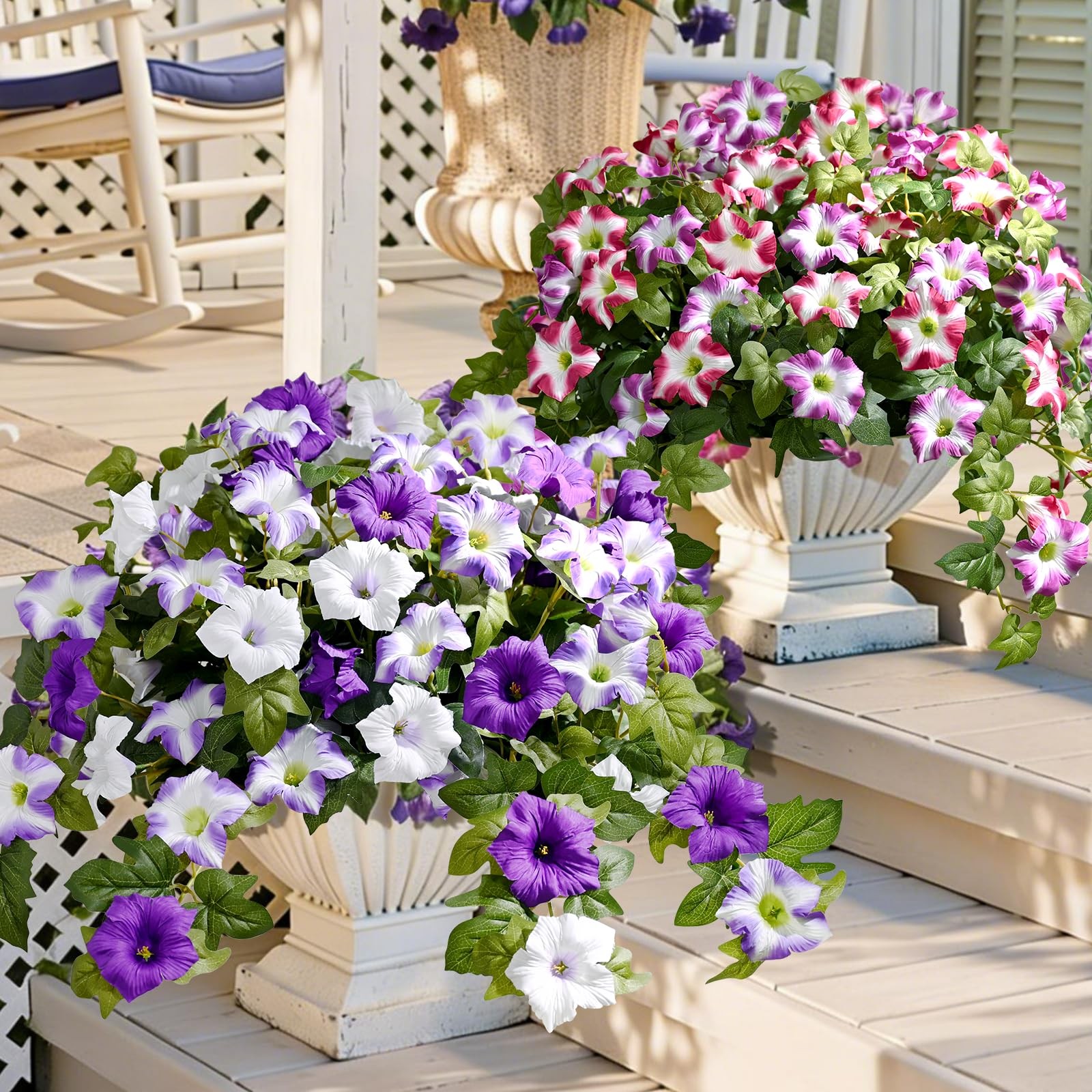 Artificial Flowers for Outdoors, 2Pcs Artificial Petunias UV Resistant Realistic