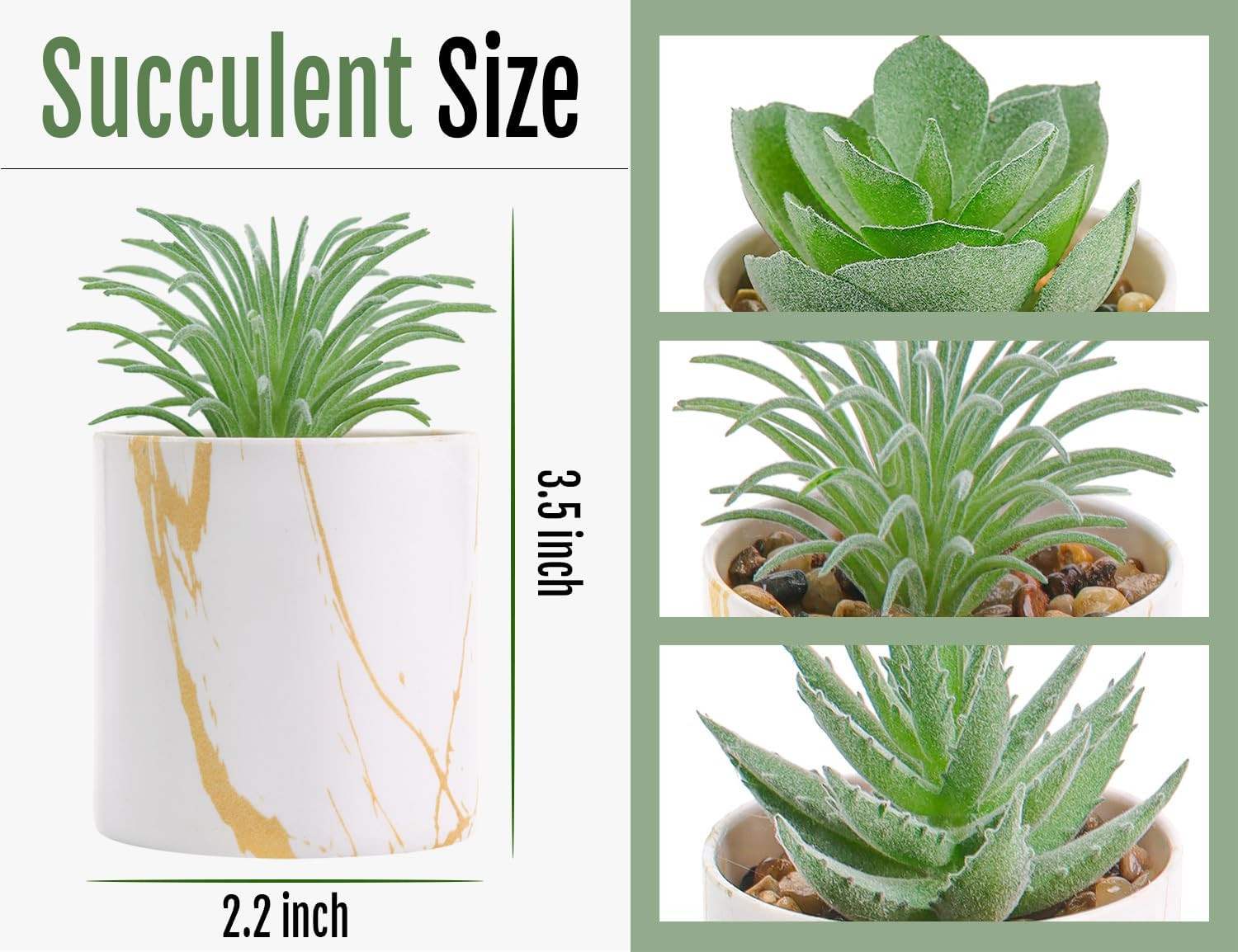 3 Pack Small Fake Plants Succulents Plants Artificial in Pots for Home Green