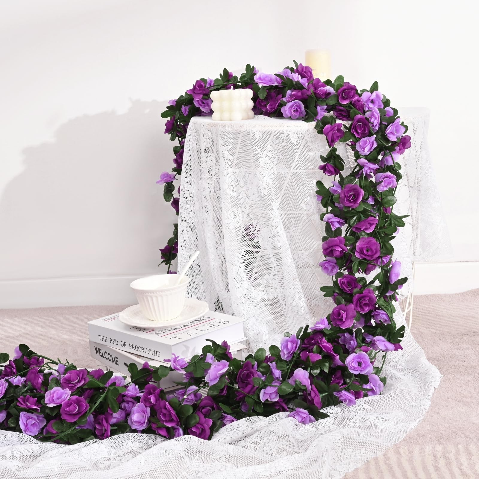 5Pcs 41Ft Flower Garland Artificial Rose Vines for Bedroom, Cute Fake Hanging…