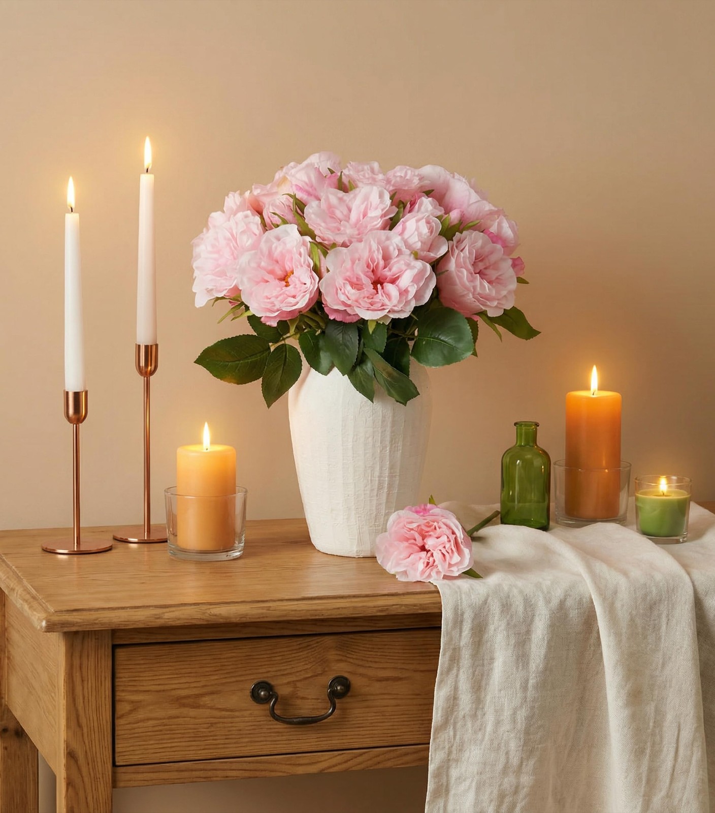 13 Branches Pink Rose Artificial Flowers Silk Roses Wedding Bouquet DIY Craft