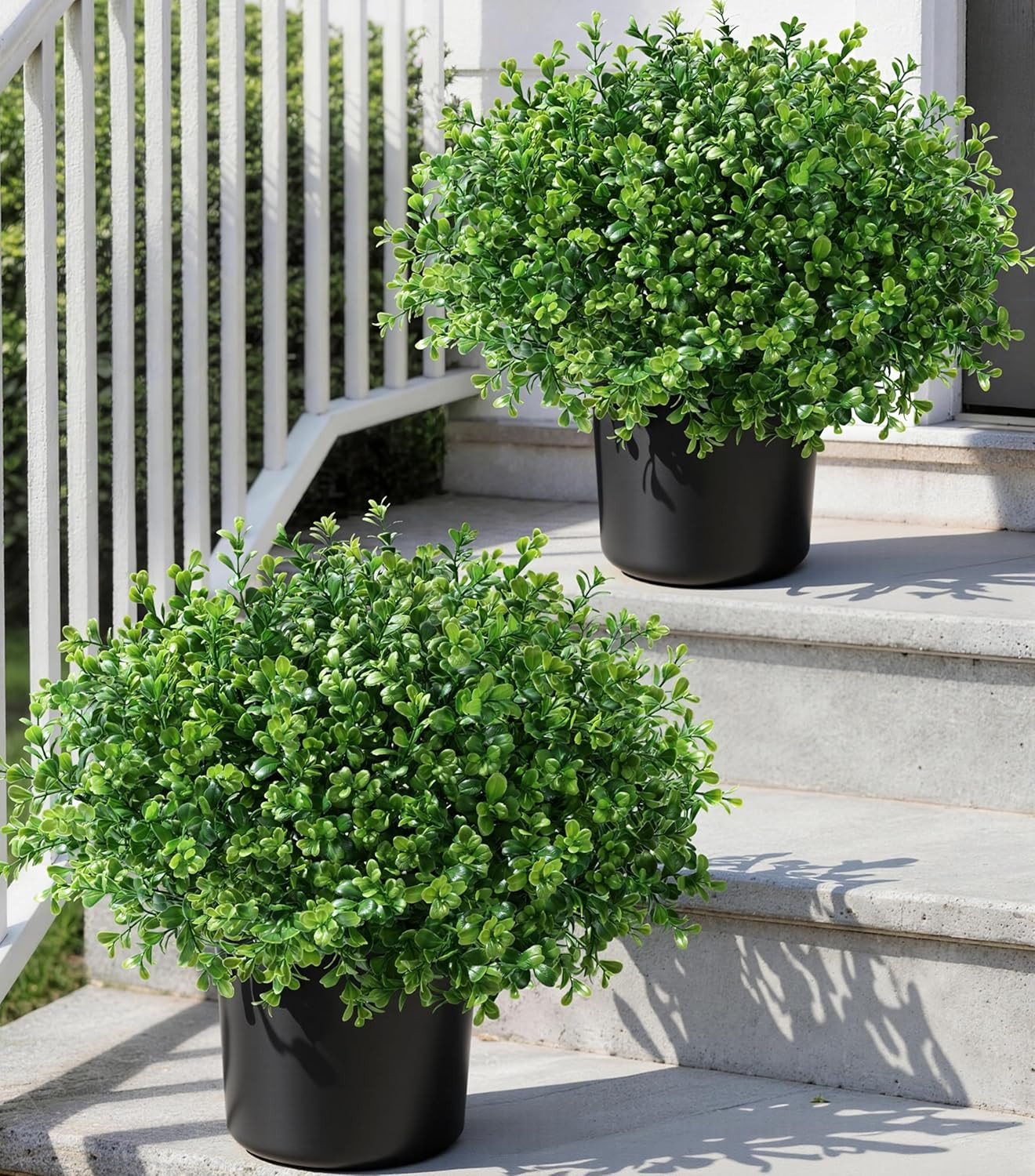 Fake Plants Artificial Plants Outdoor for Front Door Decor, 2 Pack Boxwood Fake